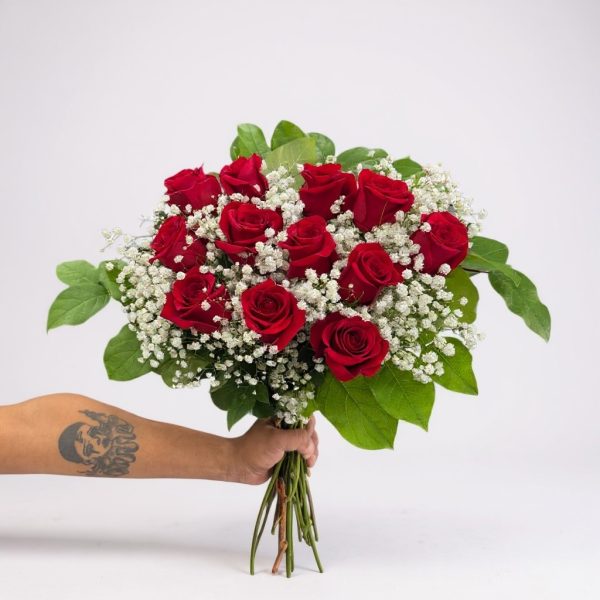 1 dozen Red Roses Bouquet with Baby’s Breath by Quinn Florist Astoria NYC