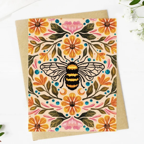 bee & floral greeting card