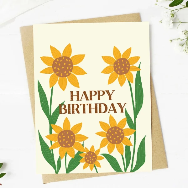 Happy birthday greeting card with sunflowers