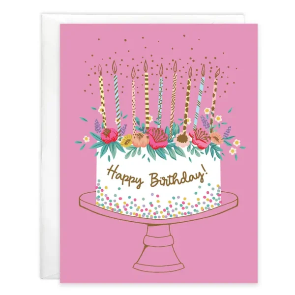 Happy Birthday Flower Cake Greeting Card