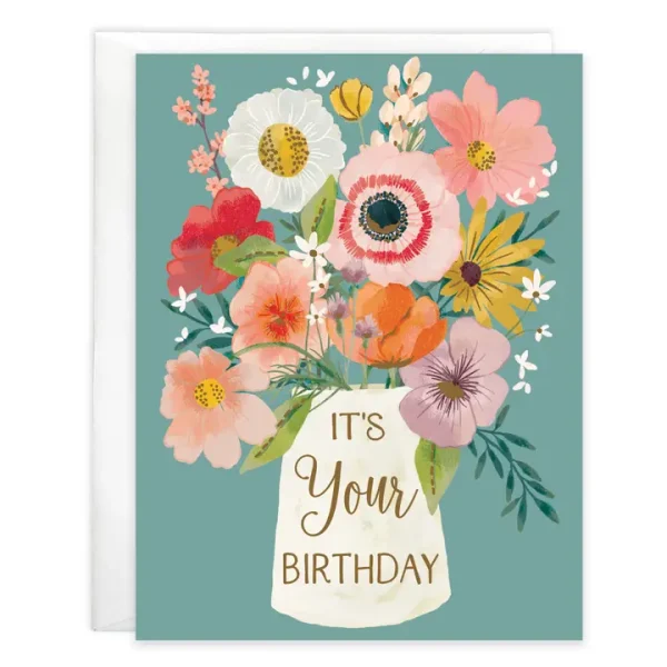 Happy birthday flower vase greeting card